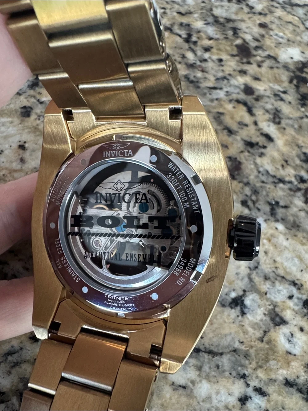 Invicta Bolt Gold and Black Skeleton Automatic Watch model 34958